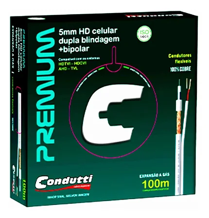 Cabo Coaxial Tranç. 5mm+bip. 2x20 Hd Dupla Blindagem 100m