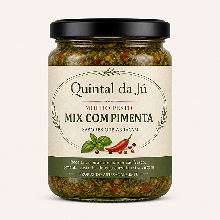 Molho Pesto Mix com Pimenta Artesanal | Quintal da Jú