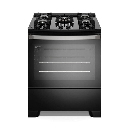 Fogão 5 Bocas Electrolux Preto Efficient Mesa De Vidro Perfectcook E Grades De Ferro (fe5gb) Bivolt
