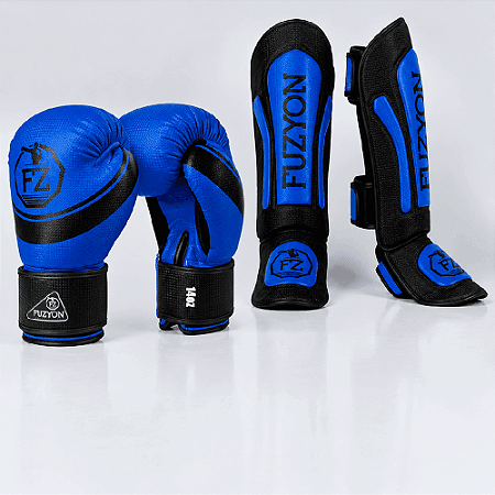 Kit Muay Thai e Kickboxing Fuzyon Blue: Luva Colors + Caneleira 30mm