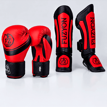 Kit Muay Thai e Kickboxing Fuzyon Red: Luva Colors + Caneleira 30mm