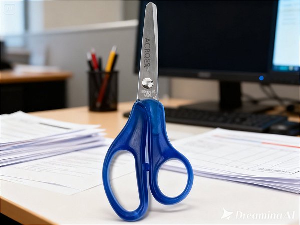 Tesoura Escolar Cabo Transparente Aço Inox, Ponta Arredondada e Segura