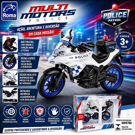 Motocicleta Police Multi Motors Roma Brinquedos | Moto de Polícia Infantil
