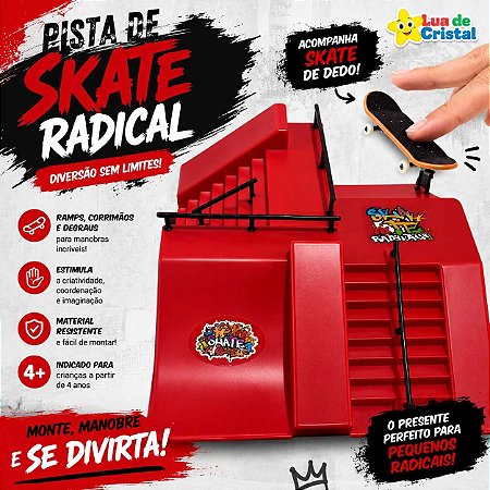 Pista de Skate Radical Cor vermelho com Skate de Dedo - Lua de Cristal