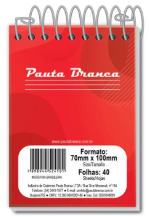 CADERNETA APONTAMENTO 1/16 PAUTA BRANCA