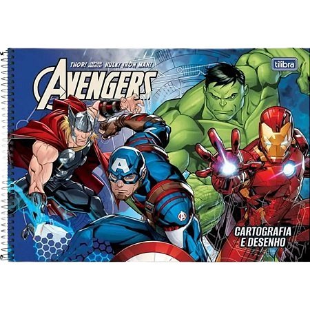 Caderno de Cartografia e Desenho Avengers 80 Folhas | Caderno Escolar Infantil Heróis