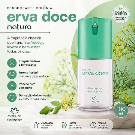 Desodorante Colônia Natura Erva Doce 100ml Original