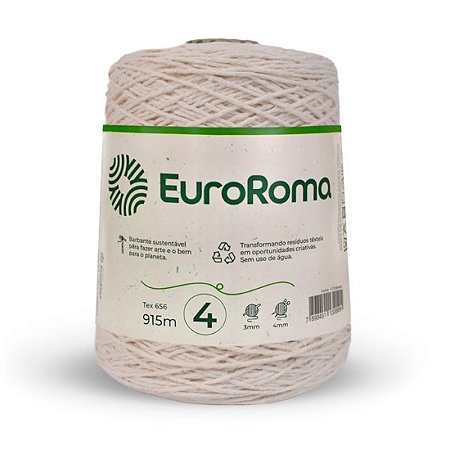 Barbante Euroroma Cru - 600g - Crochê e Tricô - Nº 4, 6 e 8