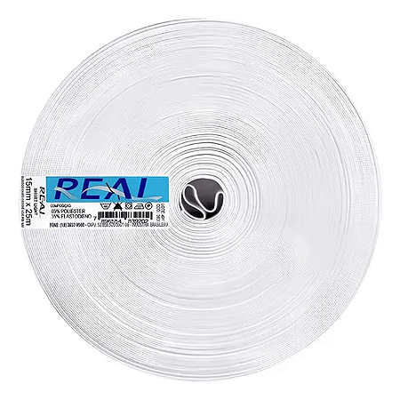 Elástico 15 mm Branco Real - Rolo com 25 Metros