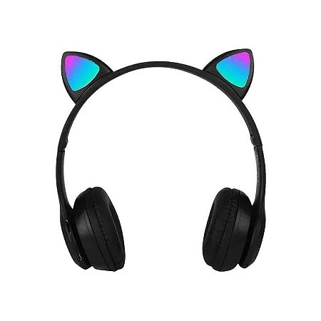 Fone Sem Fio Preto Gatinho Led