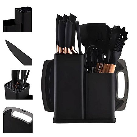 Utensílios de Cozinha Preto 19 Peças
