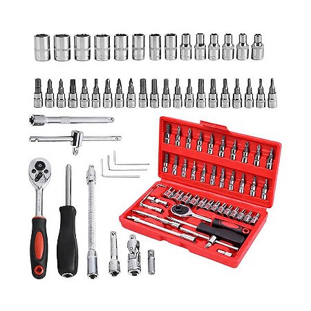 Kit Ferramentas 46 Pçs c/ Maleta Chave Catraca Bits Soquetes