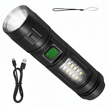 Lanterna com Luz Lateral Recarregável USB 3 Modos Iluminação