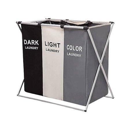 Cesto de Roupa Suja Dobrável Organizador 3 Compartimentos