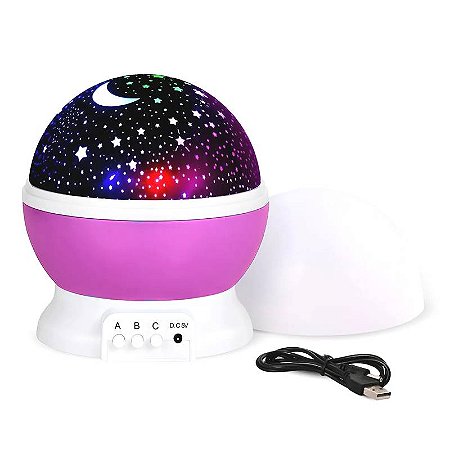 Luminária Projetor Estrelas 360º Abajur Star Master Rosa