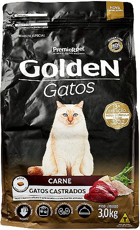 Ração Golden Gatos Castrados Carne 3Kg