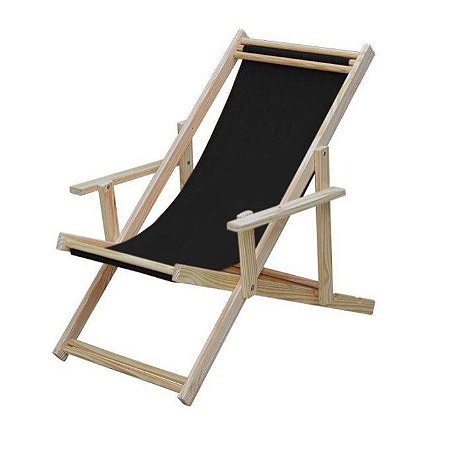 Cadeira espreguiçadeira de madeira de pinus tecido preto