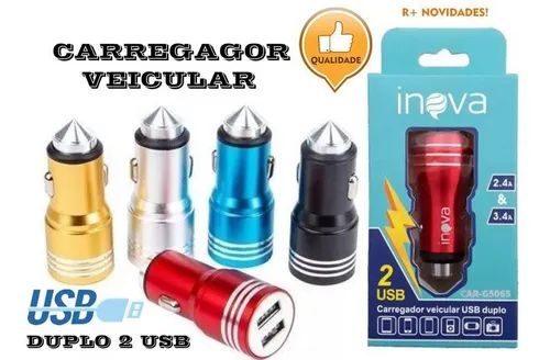 Carregador Rápido Veicular Para Celular Com Duas Usb 3.4A 2.4A Inova  Car-G5067