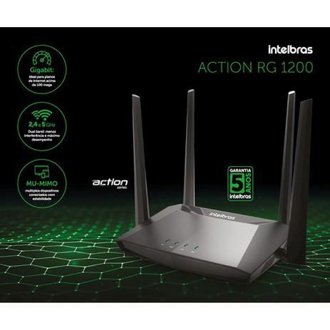 Roteador Wireless Intelbras Action RG 1200 Gigabit Dual Band 2,4GHZ 5GH AC1200 Mbps 4 Antenas 5 dBi Portas Giga