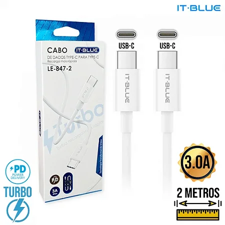Cabo USB C X USB C 2 Metros IT Blue  LE 847-2 Cabo Tipo C