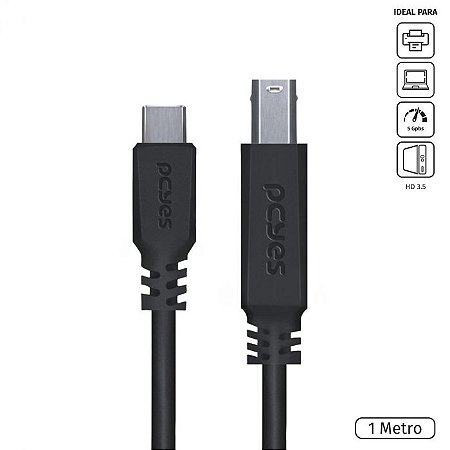 Cabo para impressora USB TIPO C para USB B 3.0 1 metro preto - P3UCBP-1  USB-C para USB-B