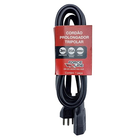 Extensão Eletrica  3 Metros Macho Femea 20A 3X2,5MM Force Line 3Pinos Tripolar Cordão Prolongador