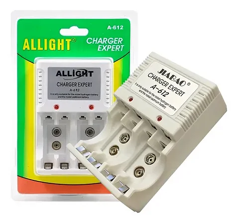 Carregador de Pilhas Recarregáveis Para 4 Pilhas AA 4Pilhas AAA e Bateria 9V Allight A-612  A612 Bivolt 110/220V