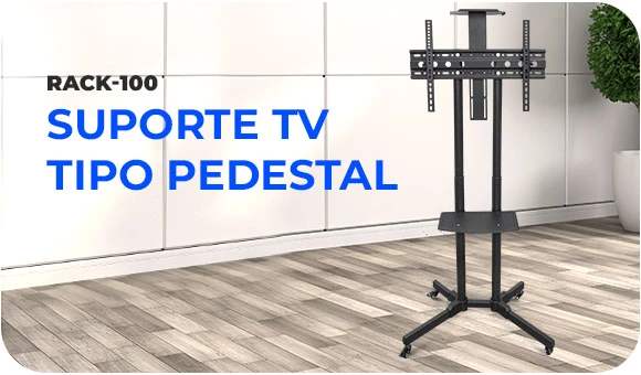 Suporte Pedestal Rack para TV até 70" com Rodizio De Chão, Ajuste Altura e Trava Aquario Rack 100