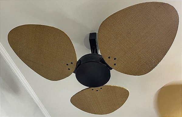 Ventilador de Teto Personalizado Aruba - 3 pás Fibra Buriti Envelhecido - Sem Iluminação (tampa reta pintada)