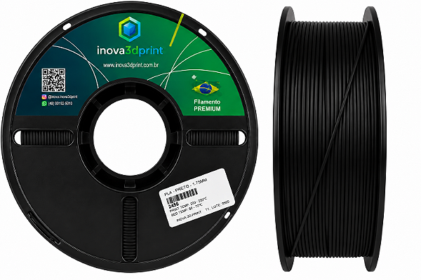 Filamento PLA PREMIUM Inova3DPrint 1,75mm - PRETO