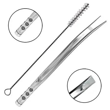 Bomba de Tereré Black Erva Lisa c/ Mola Interna Inox Furo Redondo c/ Limpa Bomba 19cm
