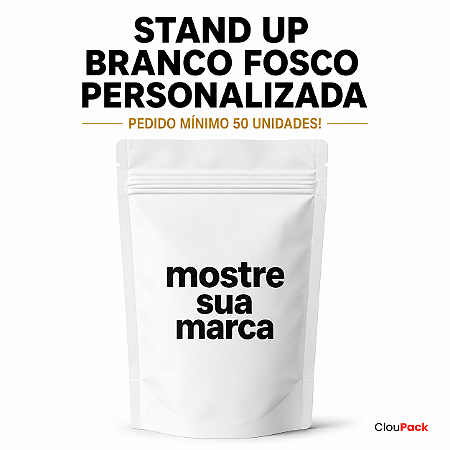50 unids Personalizadas Embalagem Stand Up Branco Fosco