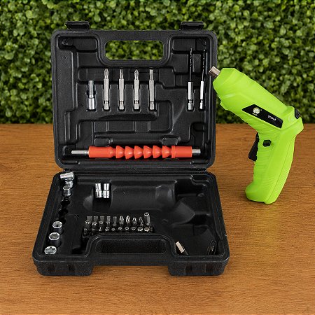 Kit Parafusadeira Doméstica Com Maleta 45 Peças Sem Fio Chaves Fenda Broca Philips Portátil USB