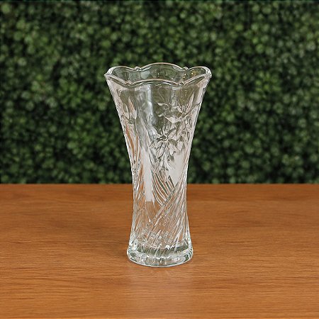 Vaso De Vidro 24cm Decorativo Alto Relevo Resistente Arranjo Flores