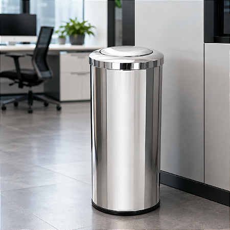 Lixeira em Aço Inox C/Tampa Meia Esfera 50 Litros
