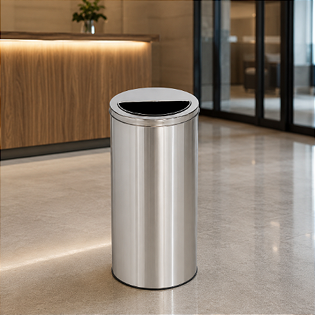 Lixeira em Aço Inox com Aro Meia Lua 50 Litros