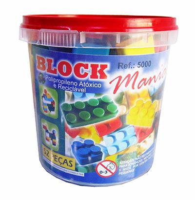 Blocos de Montar Block Mania com 52 Peças Alfem Plastic 5000 no Balde