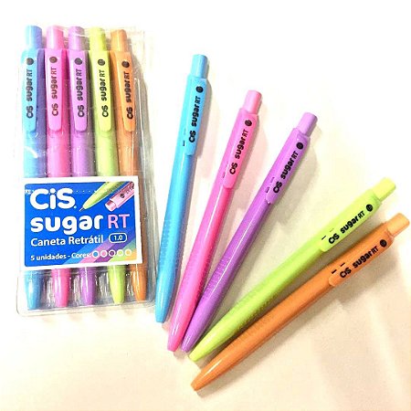 Caneta Cis Sugar RT - estojo com 5 canetas esferograficas - cores tons pasteis - 7281
