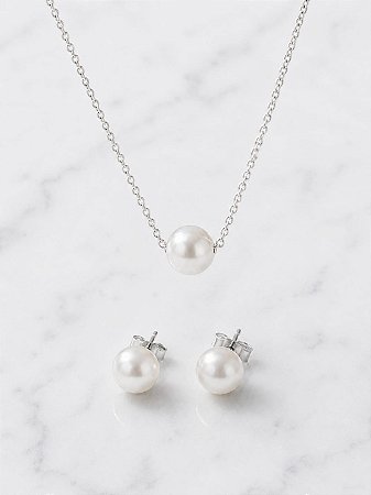 Conjunto Perola Milari Prata