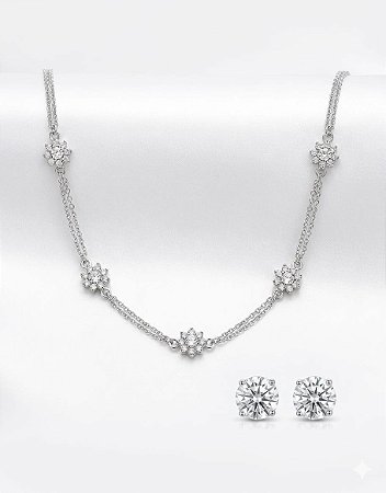 Conjunto Milri Feminino Ródio com Zirconia