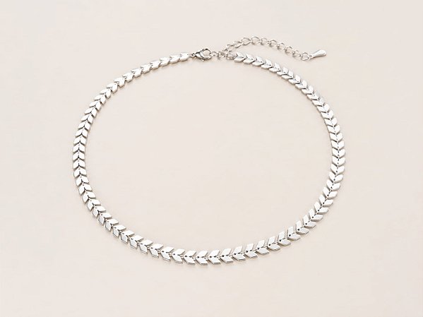 Gargantilha Choker Escama de Peixe Folheada Prata
