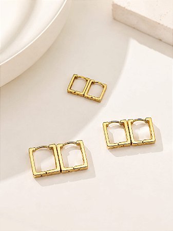 Brinco Argola Quadrada Metal Dourado Milari