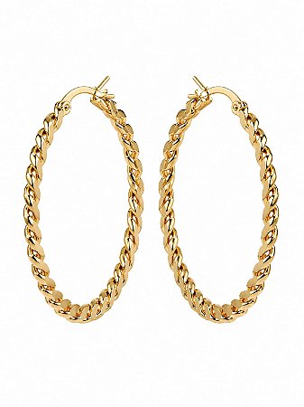 Brinco Feminino Argola Média Trançado Dourado 5 Cm