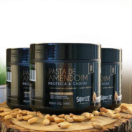 Combo 3x Pasta de Amendoim Proteica Caseira 500g - Squeeze (Zero Açúcar)(9g proteína)