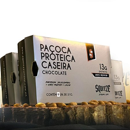Combo 3x Paçoca Proteica Caseira Chocolate - Squeeze (Zero Açúcar)(13g proteína)