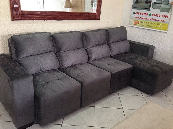 Sofá Retrátil Reclinável 5 Lugares Com Chaise Teodoro Estofados E Sofá Retrátil Reclinável 5 Lugares Com Chaise