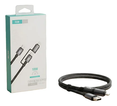 Cabo Usb-C Iphone/Tipo C 2 Em 1 Fam Ultra Rapido 100W Fca-2203