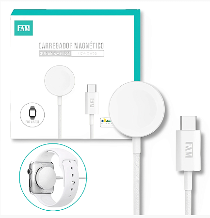 Carregador Magnetico Para Smartwatch Usb-C Turbo 15W Fam Fca-Qw28