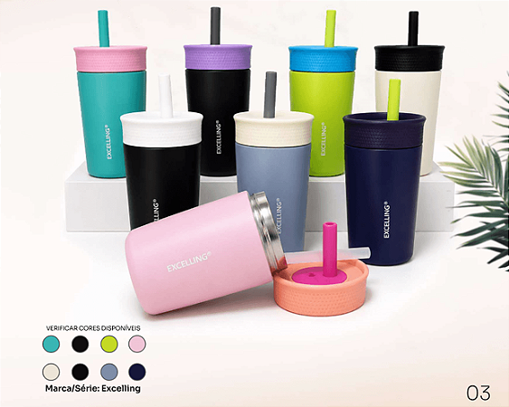 Copo Termico Premium 350Ml Dual Color Com Canudo - Excelling (Ex-501)