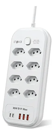 Extensao Filtro De Linha 8 Tomadas 3 Usb 2 Tipo C Soc-12990 - Inova